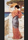 Balcony Paintings - On the Balcony by John William Godward